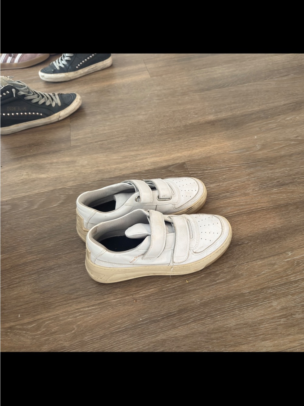 Acne White Leather Velcro Sneakers